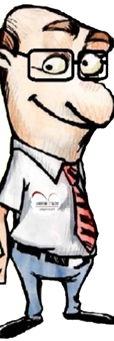 a cartoonish man with glasses and a tie