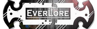 Everlore game logo displayed on a textured metallic industrial plate background with lens flare effects.