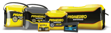 Linha completa de Baterias Pioneiro para carro, moto e veículos pesados na Reginaldo Baterias.