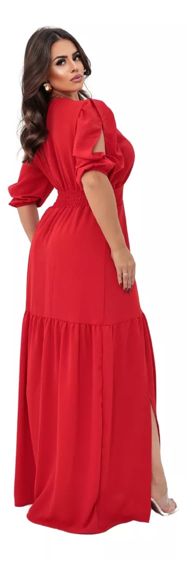 detalhe de Vestido Longo Princesa com Fenda