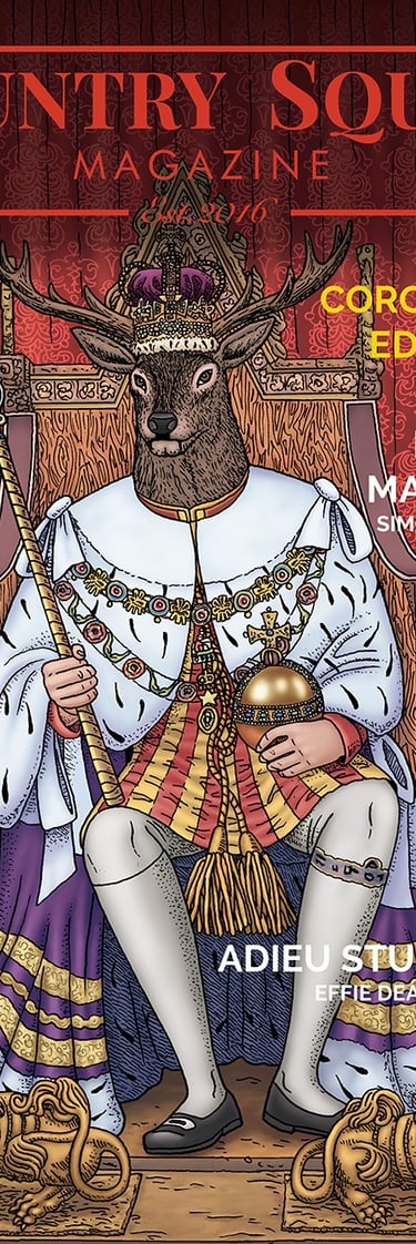 Cover for Country Squire magazine with a stag on a throne.