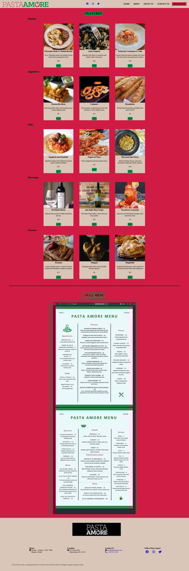 Menu webpage design showcasing menu items with images and descriptions of each item.