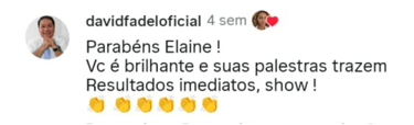 David Fadel destaca a clareza e o foco nas palestras de Elaine Rodrigues.