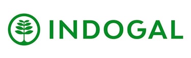 Indogal green corporate logo featuring a plant icon inside a circle.