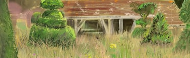 Digital drawing: Great Dixter topiary lawn meadow