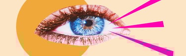 collage magasine, oeil avec mascara doré