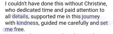 Client testimonial continuation describing being guided and set free through RTT with Christine