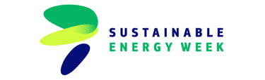 a green and blue logo with the words sustainable energy week