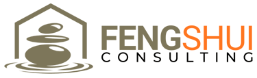 Un logo de consultant feng shui avec des pierres zen empilées à l'intérieur d'une icône de maison