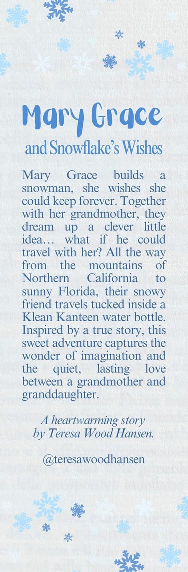 Bookmark design for Mary Grace and Snowflake's Wishes by Teresa Wood-Hansen