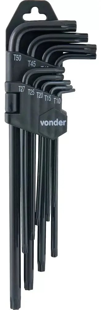 Jogo De Chaves T10 A T50 Longa Hexalobular Torx 9 Peças Vonder