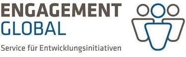 Engagement Global logo for development initiatives featuring blue and gray text with three person icons.
