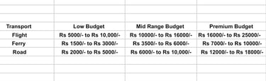a table with a list of different types of budget
