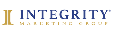 Integrity Marketing Group logo featuring a gold icon and blue serif typography on a white background.