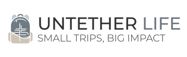 Untether Life logo with subheading "Small Trips, Big Impact"