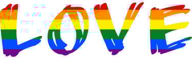 Pride LOVE-Logo in den Farben des Regenbogens.