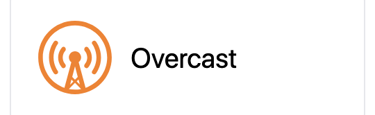 a white card with a black and orange overcast logo