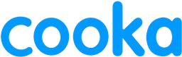 a blue and white logo with the word cookbook