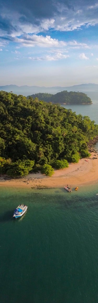 imagem de drone de uma praia em paraty