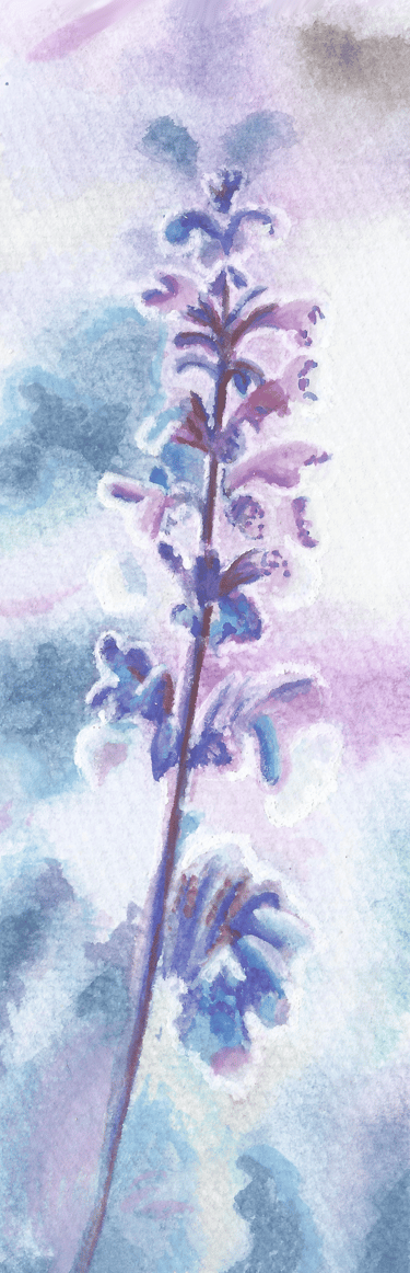 a painting of a lavander flower in a field