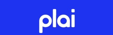 a blue color logo background with the word plai