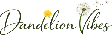 Dandelion Vibes logo with a yellow dandelion and dandelion seed head