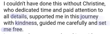 Client testimonial continuation describing being guided and set free through RTT with Christine