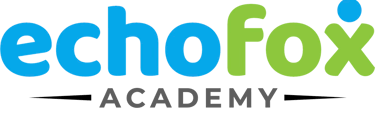 EchoFox Academy logo featuring blue and green rounded text above the word ACADEMY in grey.