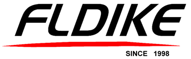 a red and black logo with the words flud like a red arrow