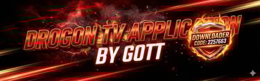 Drogon TV Application by GOTT banner with downloader code 2257663 on a fiery red background.