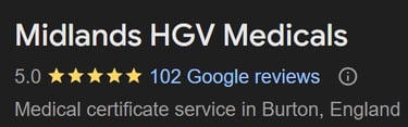 Midlands HGV Medicals Google Reviews