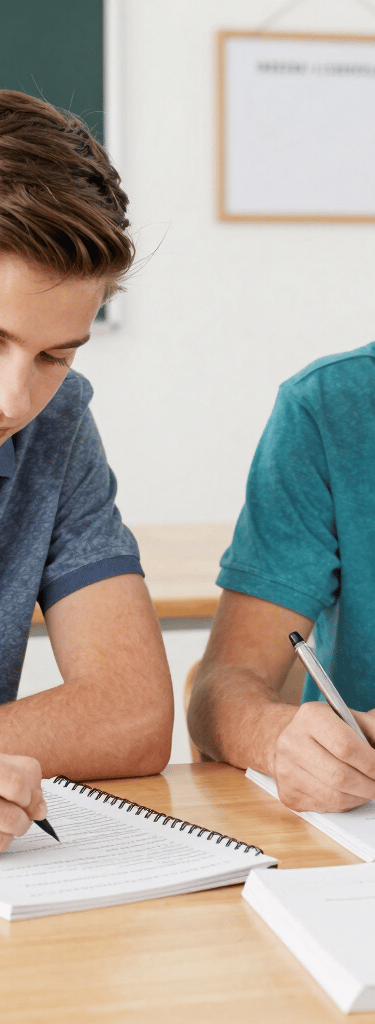 boy's writing on book