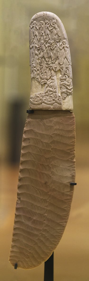Viser Gebel el-Arak Kniv,  Elfenben håndtak og flint blad, 3450 BC