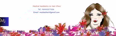 Artistic drawing of a female face with flowers, decorative clinic graphic.