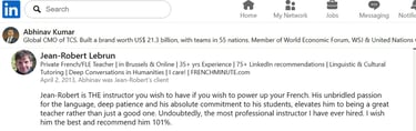 M. A. Kumar's LinkedIn recommendation for French teacher J.-R. Lebrun | Brussels, av. Couronne