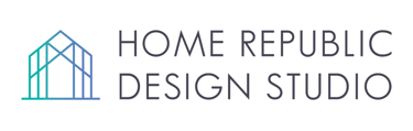 Home Republic Design Studio logo featuring a teal to blue gradient geometric house icon.