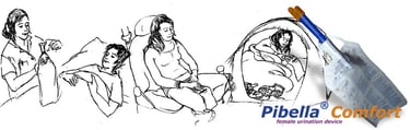 Pibella Comfort FUD used in bed, chair, and tent.