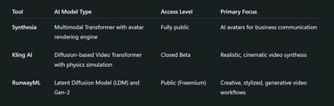 Synthesia vs Kling AI vs RunwayML: Advanced Comparison of AI Video Generation Titans