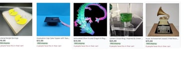 a variety of 3d printed products and gifts for sale on a table