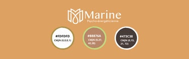 Identité de marque d'une psycho-énergéticienne avec le logo et la palette de codes couleurs.