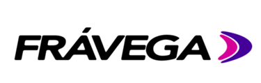 Official Frávega logo featuring black bold text and a purple and pink abstract curved icon.