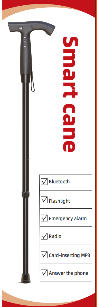 a black and white cane cane cane with a red and white sign that says,