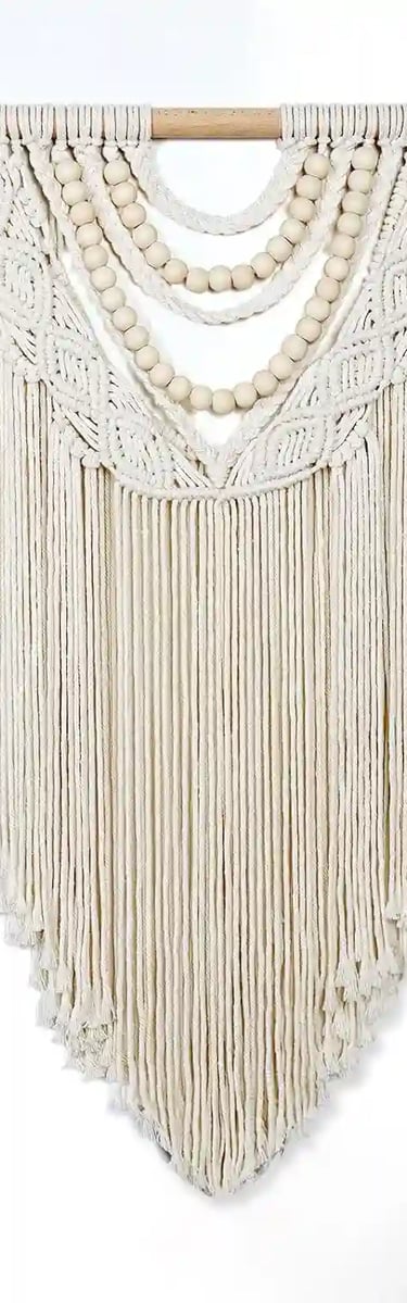 Small Bohemian Macramé Wall Hanging – Handmade Woven Tapestry with Wooden Beads, Boho Kitchen 