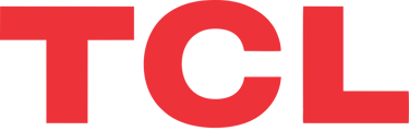 Official TCL company logo featuring bold red lettering on a transparent background for electronics branding.