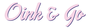 Pink and Blue Text reading "Oink & Go"
