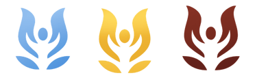 Driekleurig logo dat verbinding tussen lichaam, geest en ziel weergeeft.