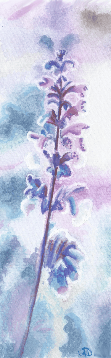 a painting of a lavander flower in a field