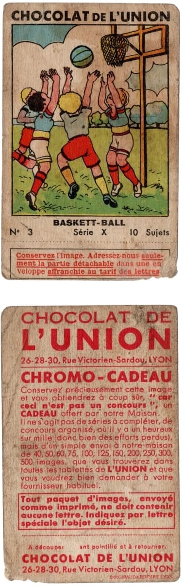 Rare 1934 French Chocolat De L'Union Basketball Card Series X No 3 with coupon still attached