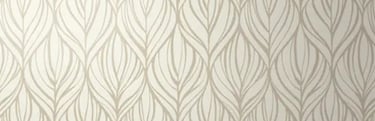 Elegant cream and beige leaf pattern wallpaper behind white ceramic decorative vases on a shelf.