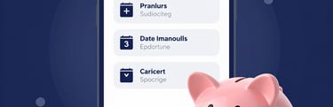 Smartphone screen showing a budgeting app with colorful charts
